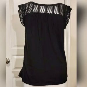 New GAP crochet shortsleeve flutter tee sheer black tshirt drape top S Small